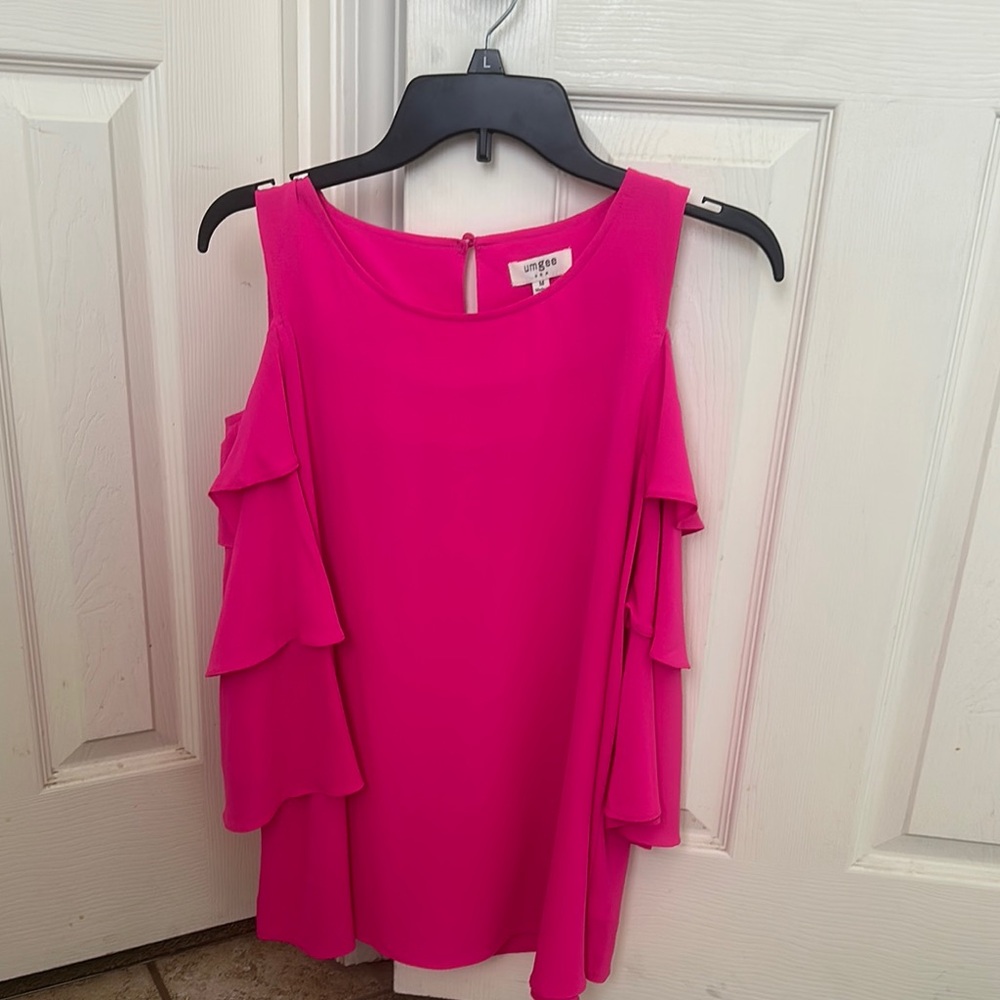 Pink Asymmetrical Ruffled Sleeveless Blouse